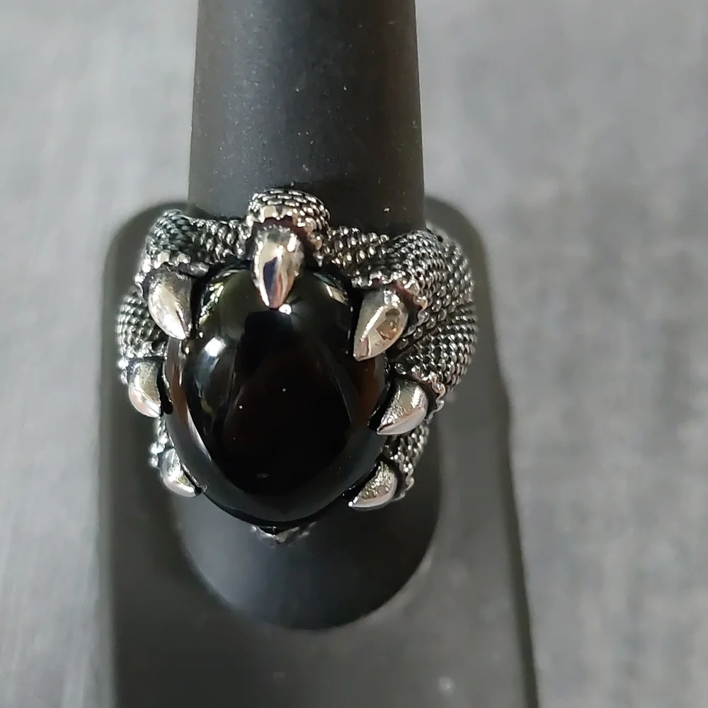 Sterling Silver Oxidized Eagle Claw Sz 9 Cabochon Ring 26mm H  23mm W